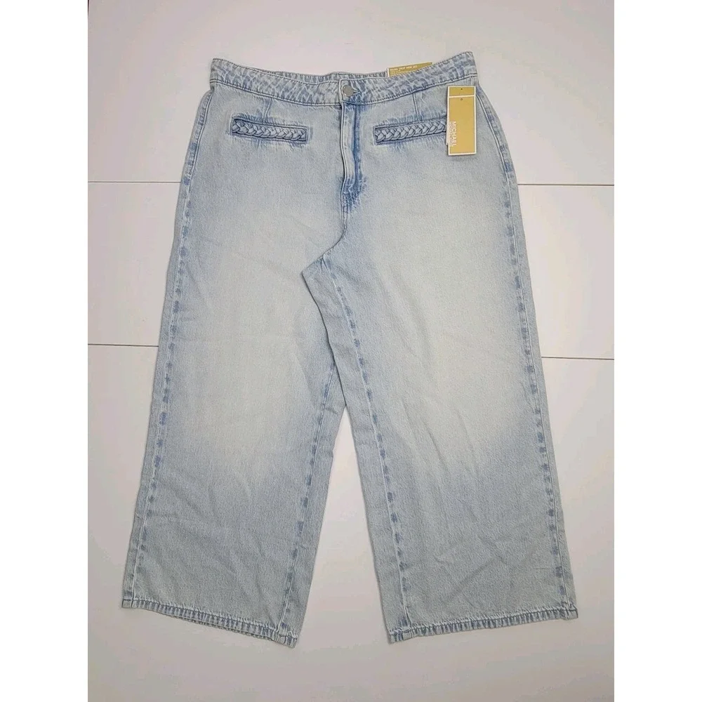 Michael Kors Selma Crop Wide Leg Jeans Women's Size 12 High Rise Light Wash New